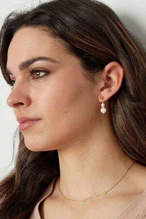 Boucle d'oreille avec deux pendants de perles - argent h5 Image4